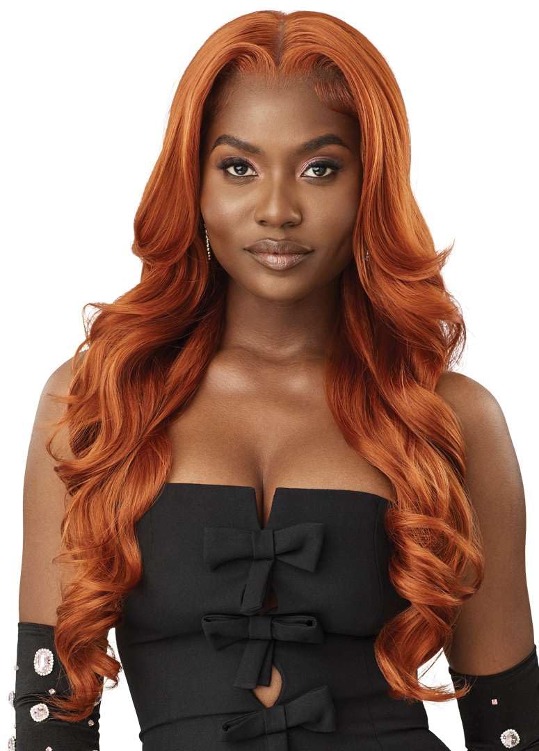 Outre front view showing chocolate swirl color and natural fall for versatile styling