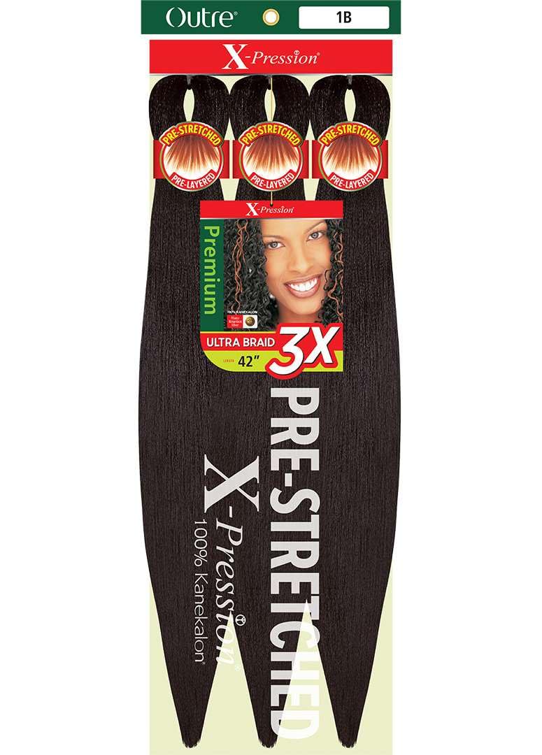 Outre x-pression front packaging showing off-black color and fast install benefit