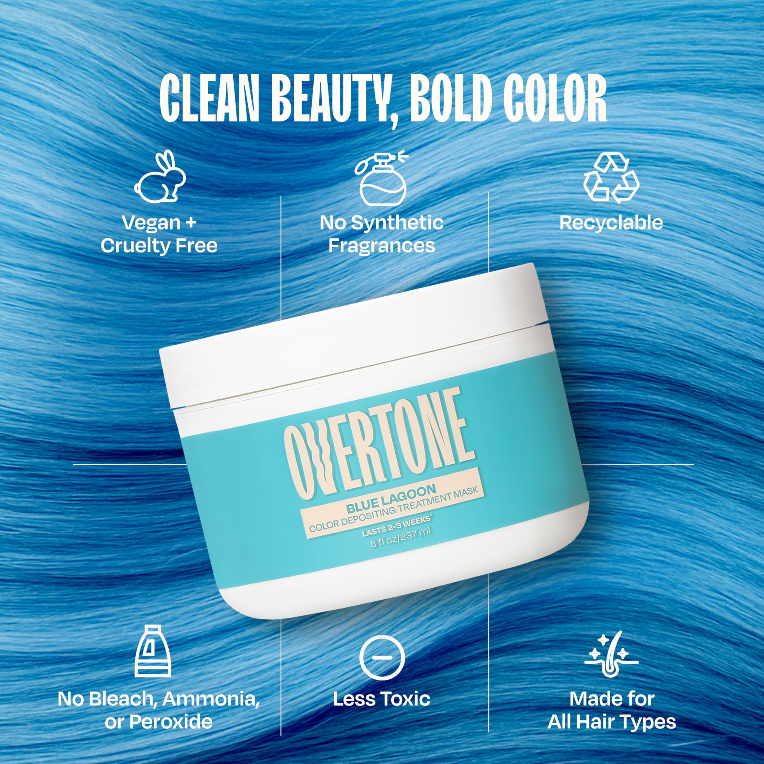 oVertone on curly hair showing Blue Lagoon color and defined curl benefit