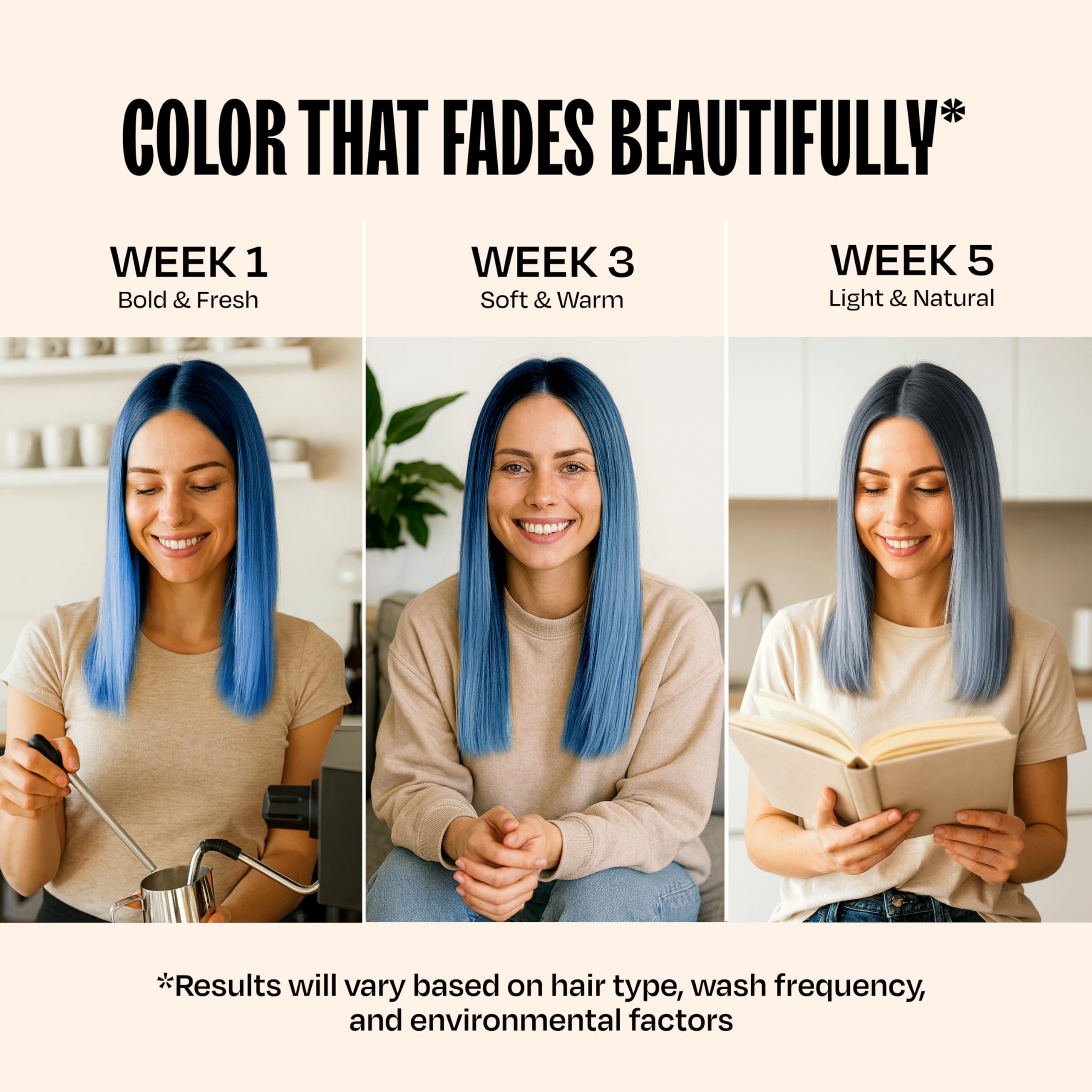 oVertone on straight hair showing Blue Lagoon vivid shine and smoothness benefit