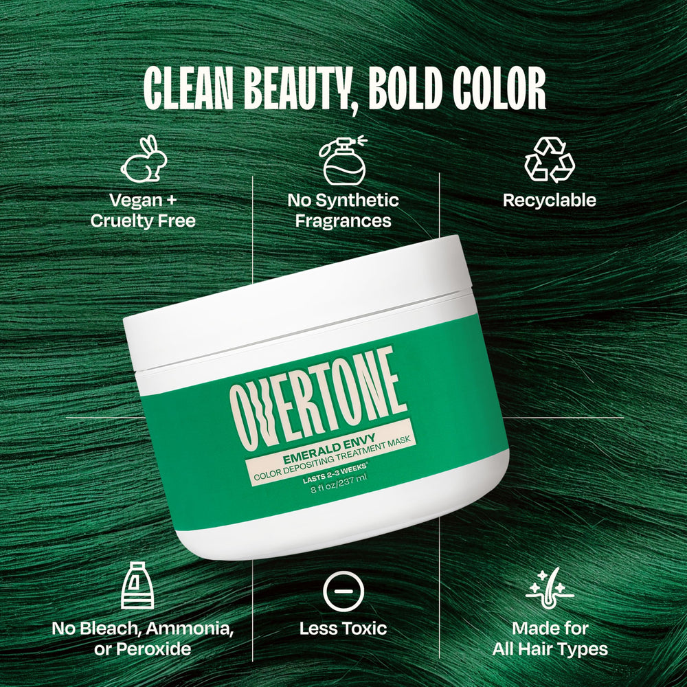 oVertone Emerald Envy on straight hair showing subtle emerald sheen and smooth finish