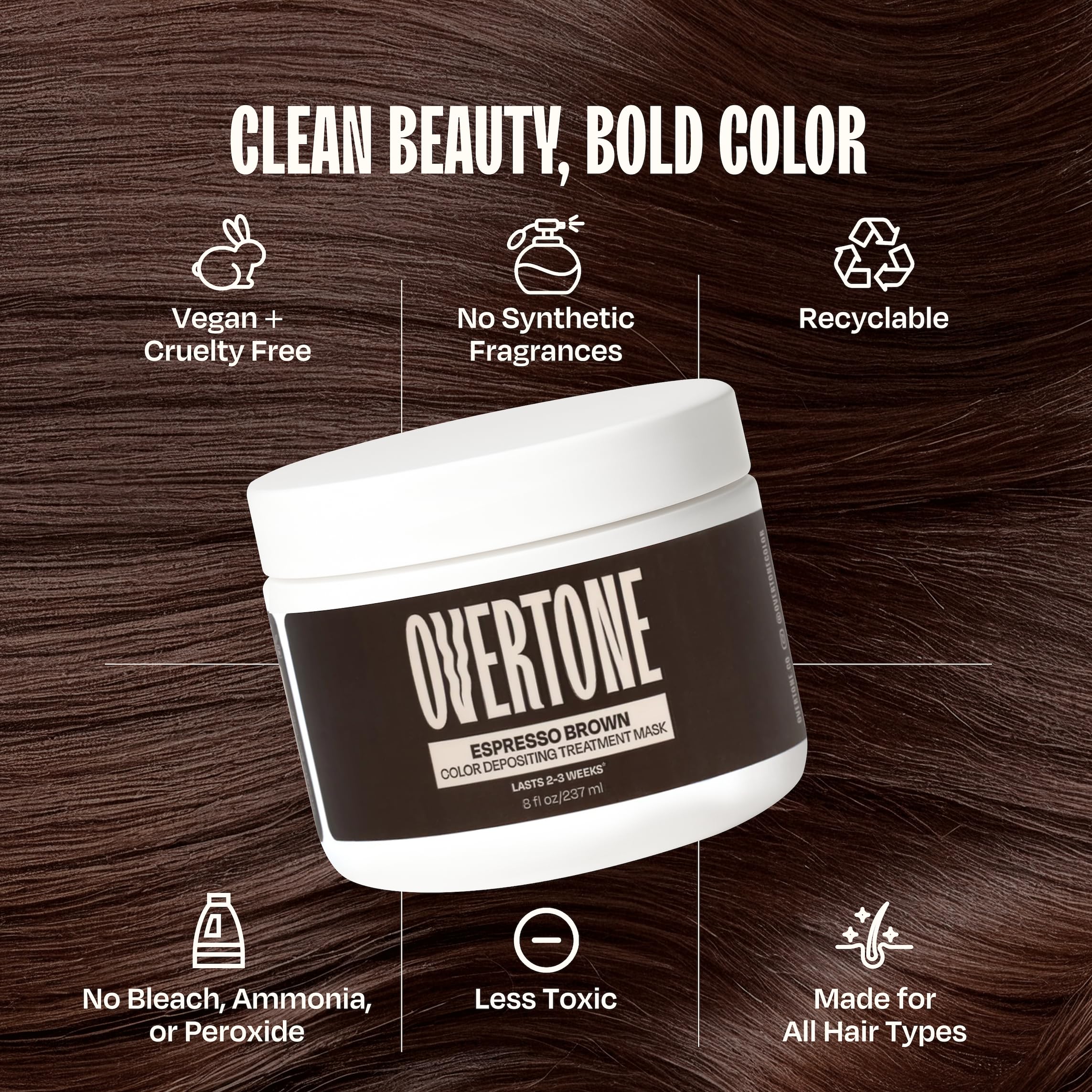 oVertone hair strand comparison showing pigment intensity and improved shine