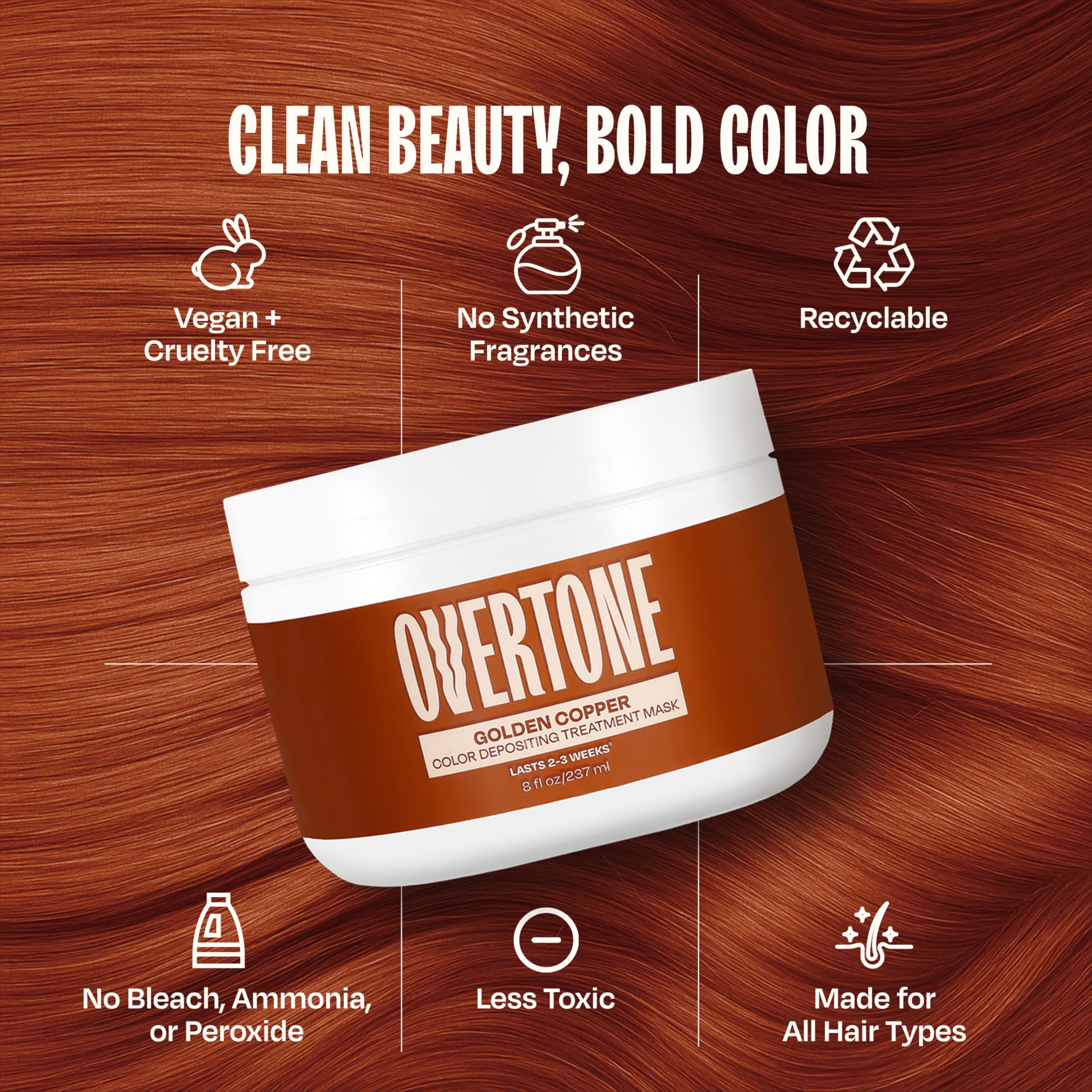 oVertone swatch on brown hair showing subtle warm accents benefit