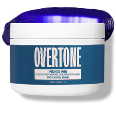 oVertone Indigo Iris front tub showing vibrant packaging and easy application benefit