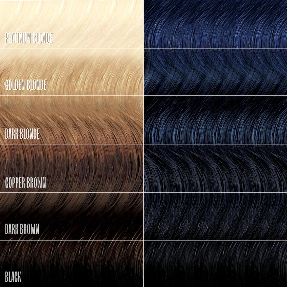 oVertone Indigo Iris on blonde hair close-up showing vivid indigo payoff benefit