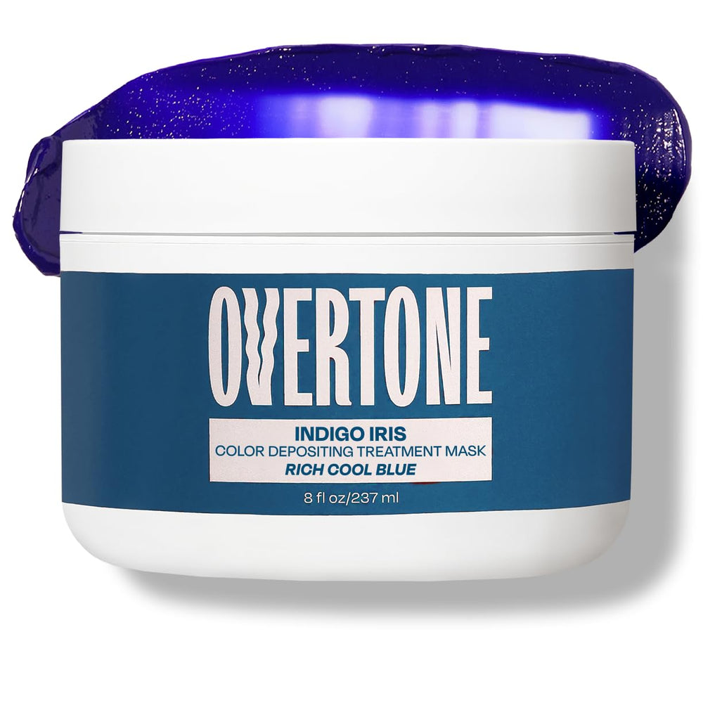 oVertone Indigo Iris open mask texture close-up showing creamy pigment and conditioning benefit