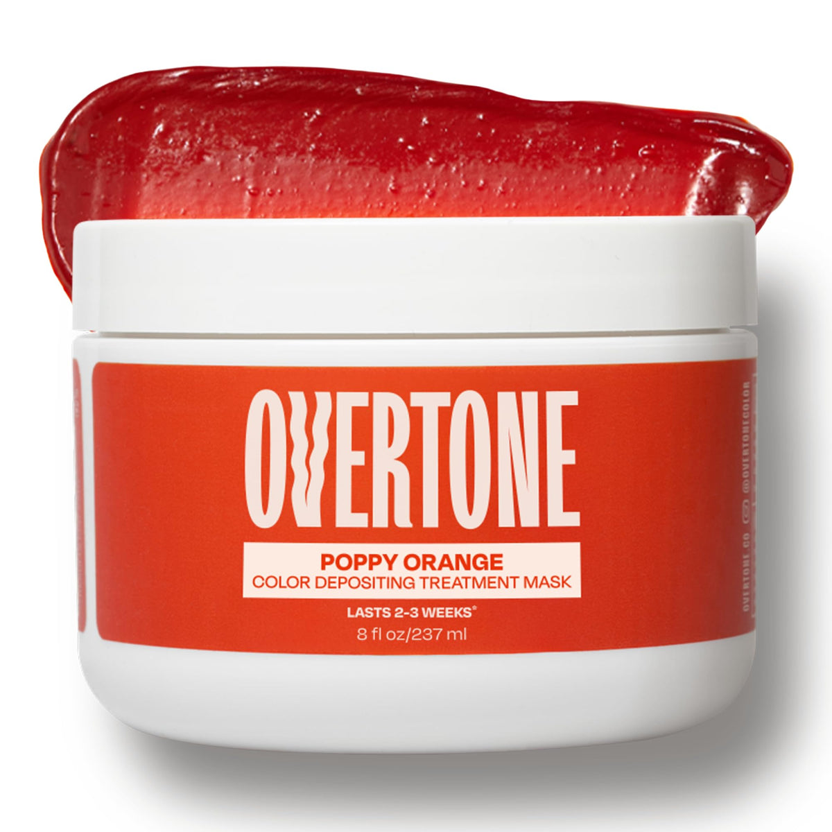 oVertone jar front packaging showing poppy orange treatment and benefits