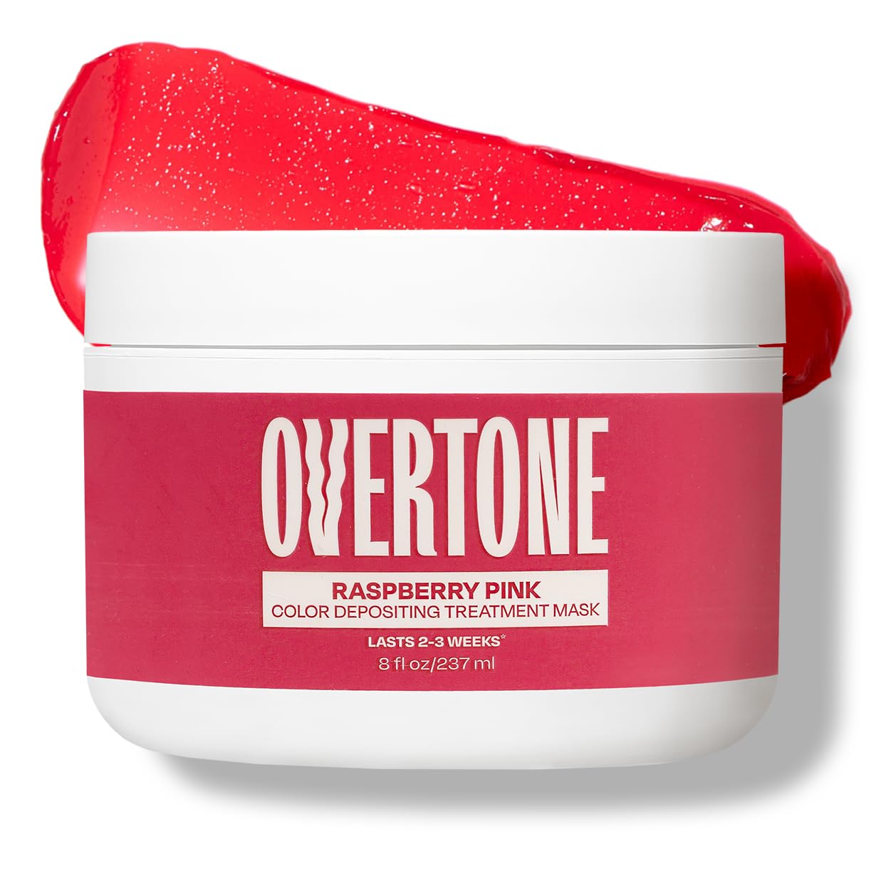 oVertone jar front view showing Raspberry Pink color and clear labeling benefit: vibrant at-home color