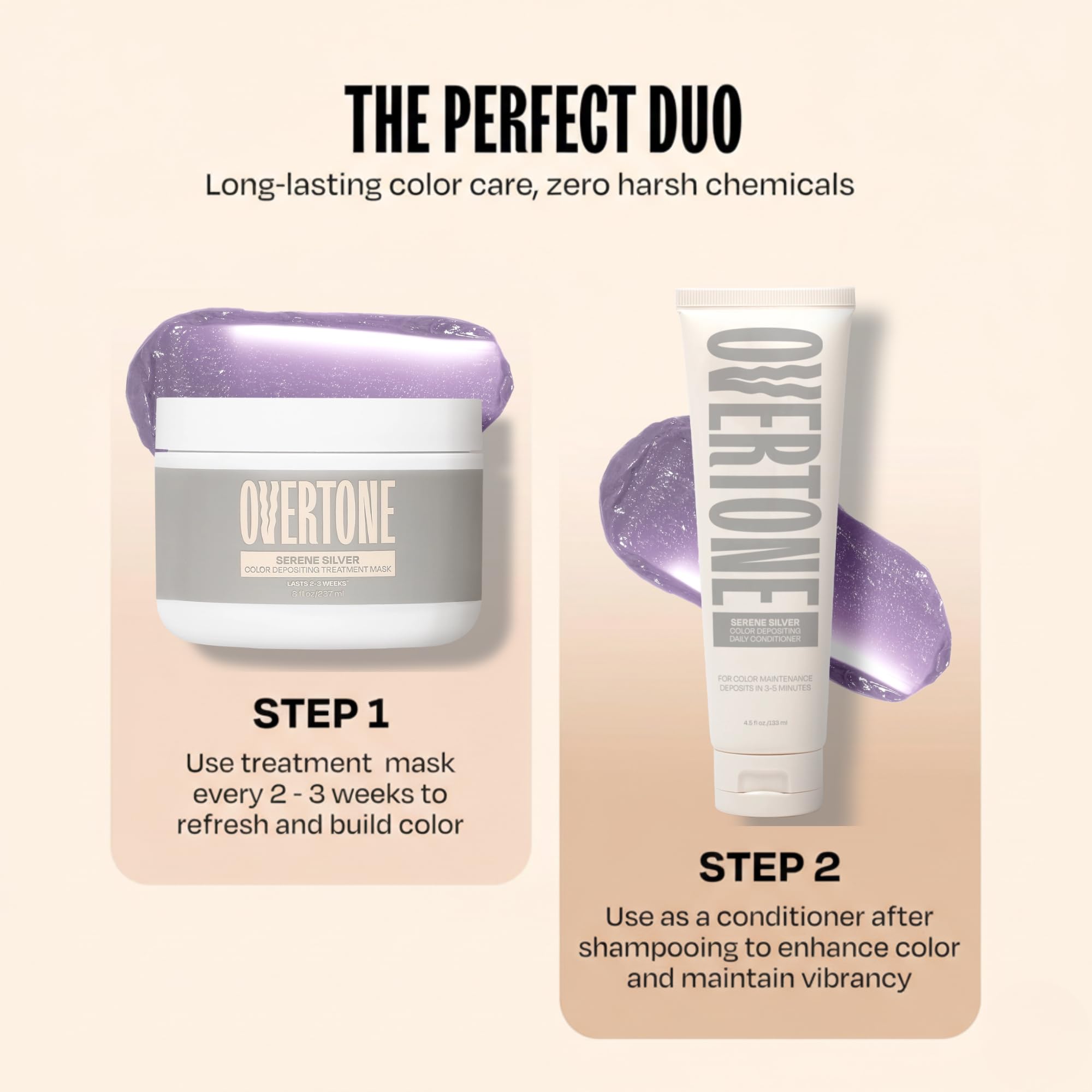 oVertone applying Serene Silver to dry hair for even color deposit and moisture