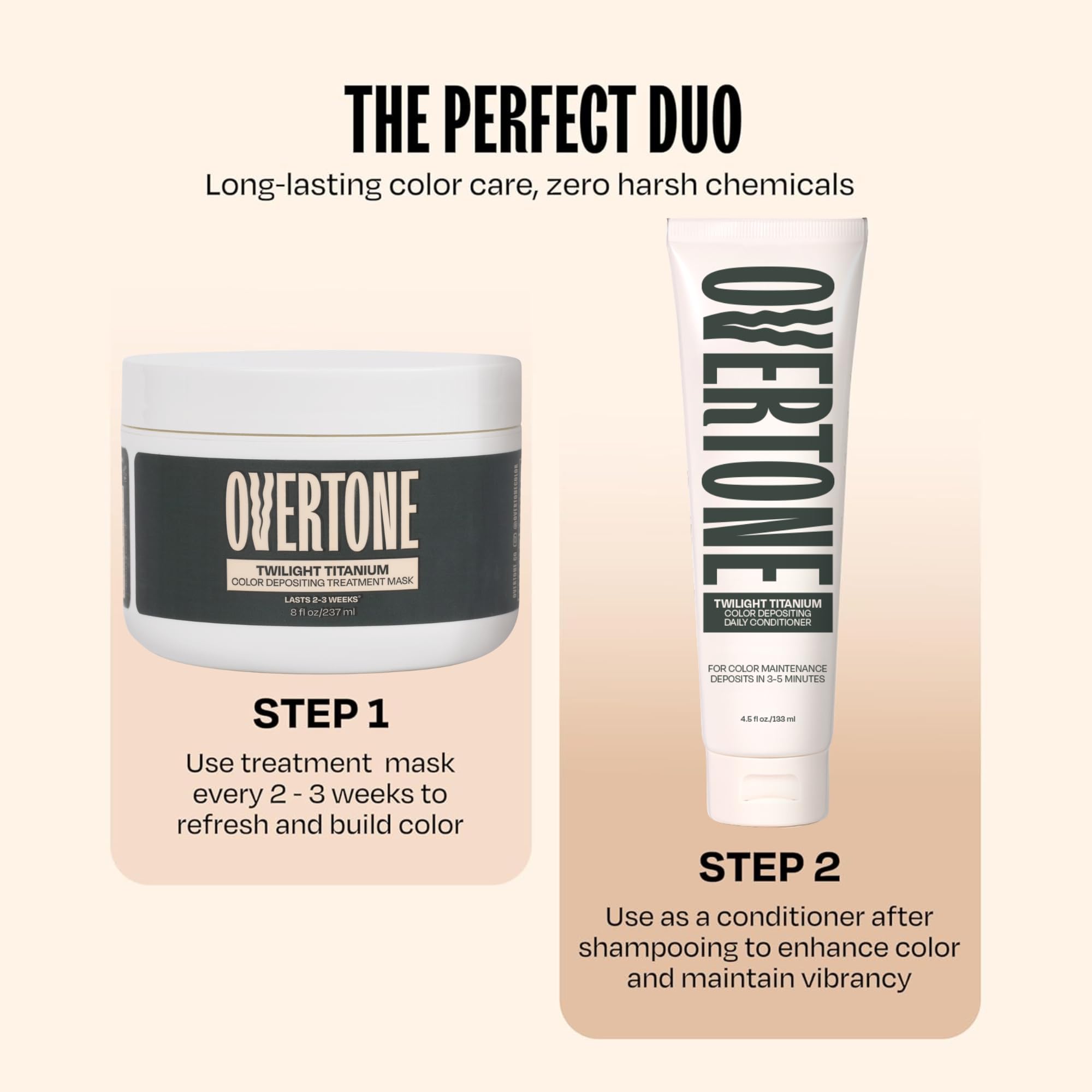 oVertone before and after swipe illustrating cooler tone and restored shine