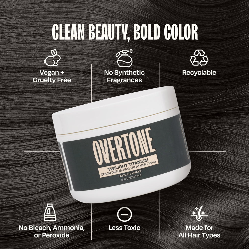 oVertone on brown hair showing subtle cool tint and natural enhancement