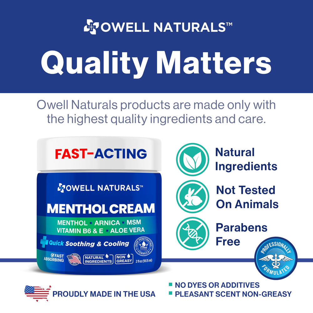 Owell Naturals cream texture on fingertip highlighting fast absorption benefits
