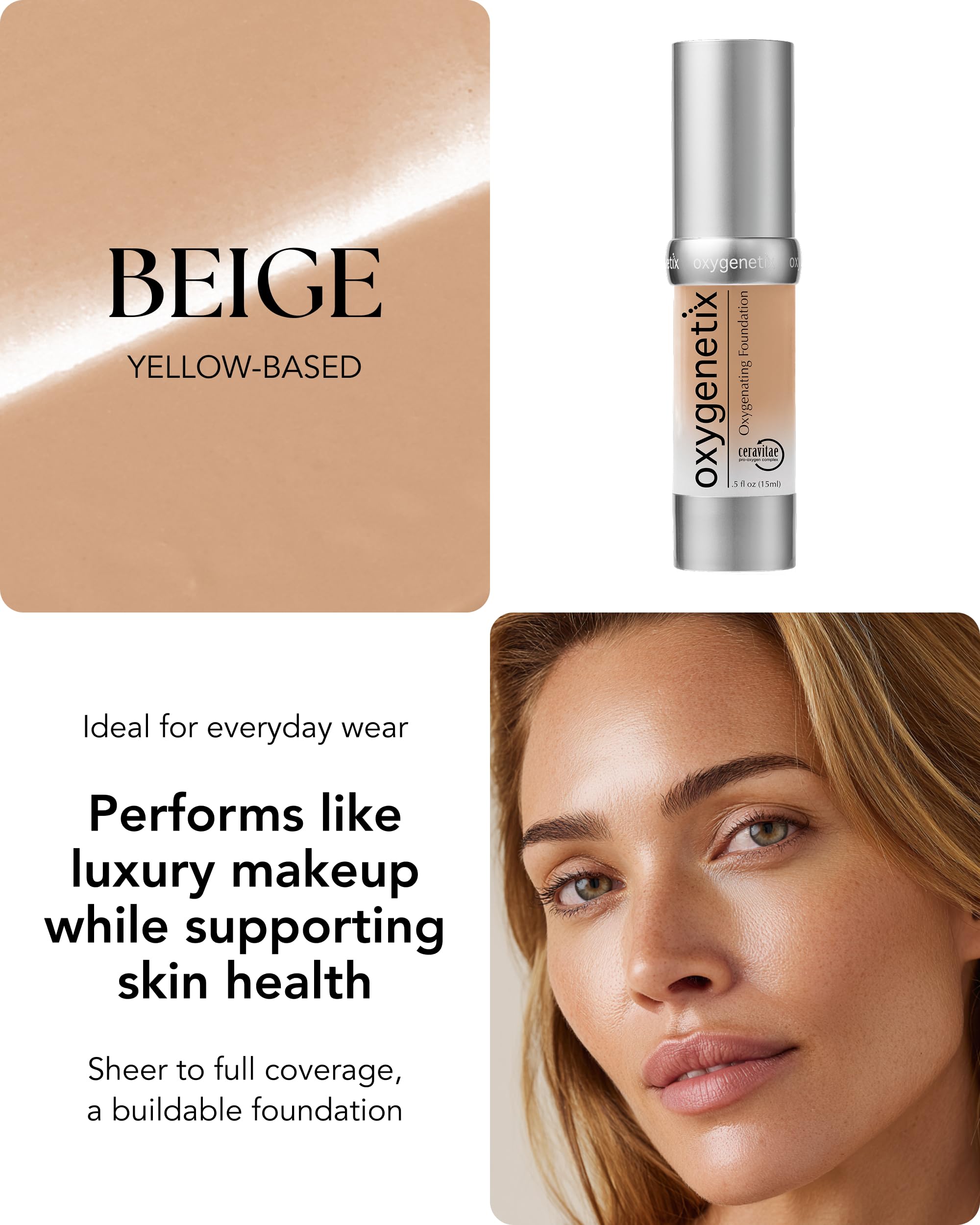 Oxygenetix arm swatch in Beige, natural-looking coverage and even skin tone