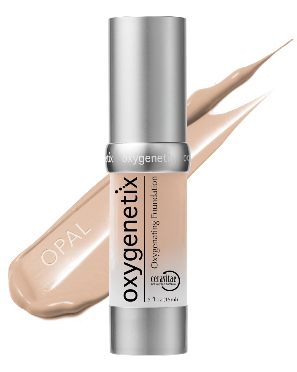 Oxygenetix front packaging showing Opal shade and benefit of breathable coverage