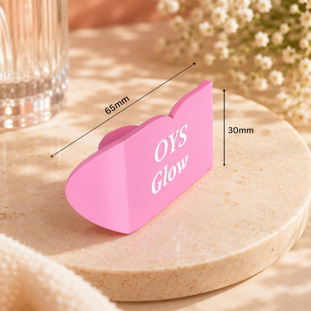 OYS GLOW label and material marking showing silicone quality and safety info