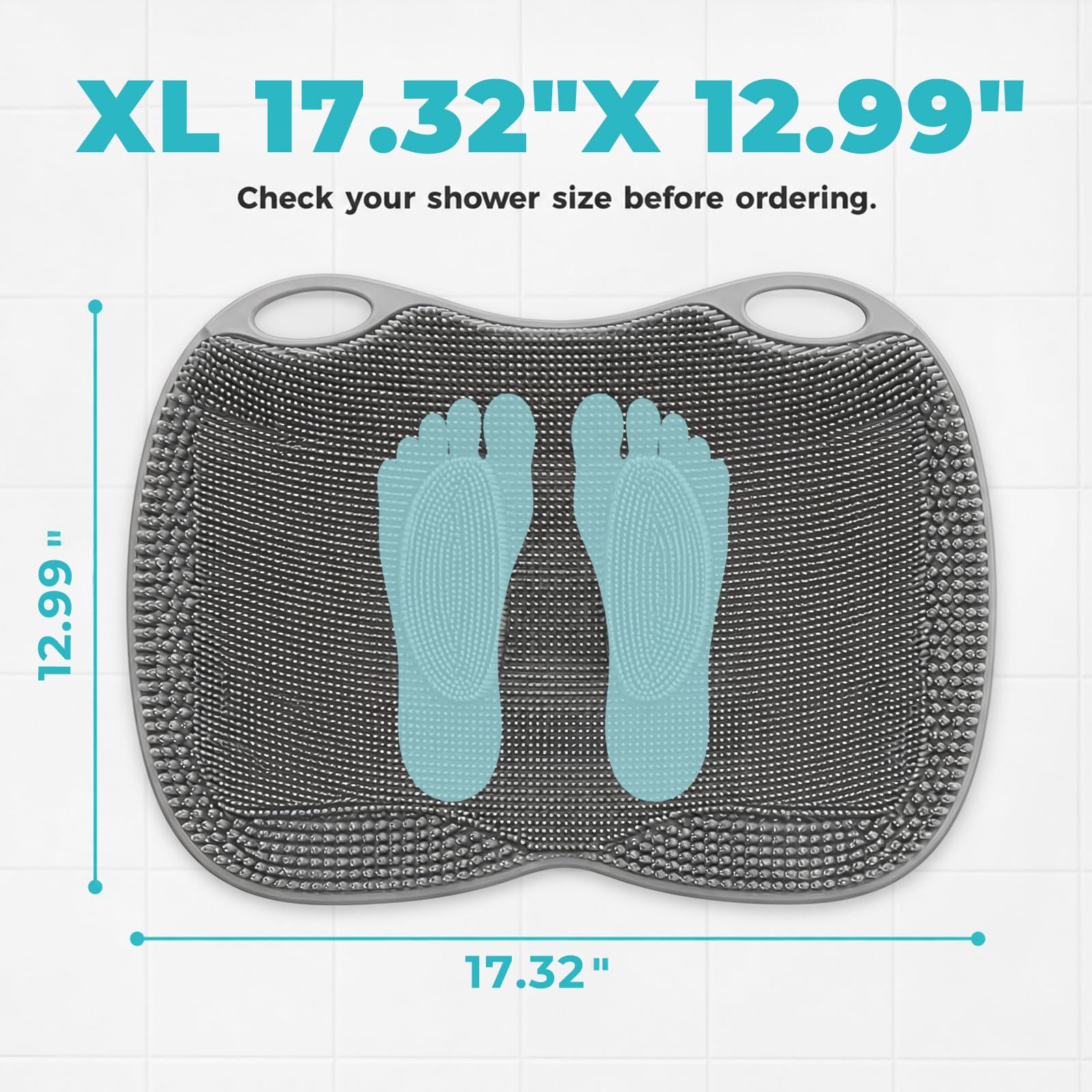 ozner mat attached to shower wall showing back-scrubbing use and easy mounting