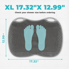 ozner mat attached to shower wall showing back-scrubbing use and easy mounting