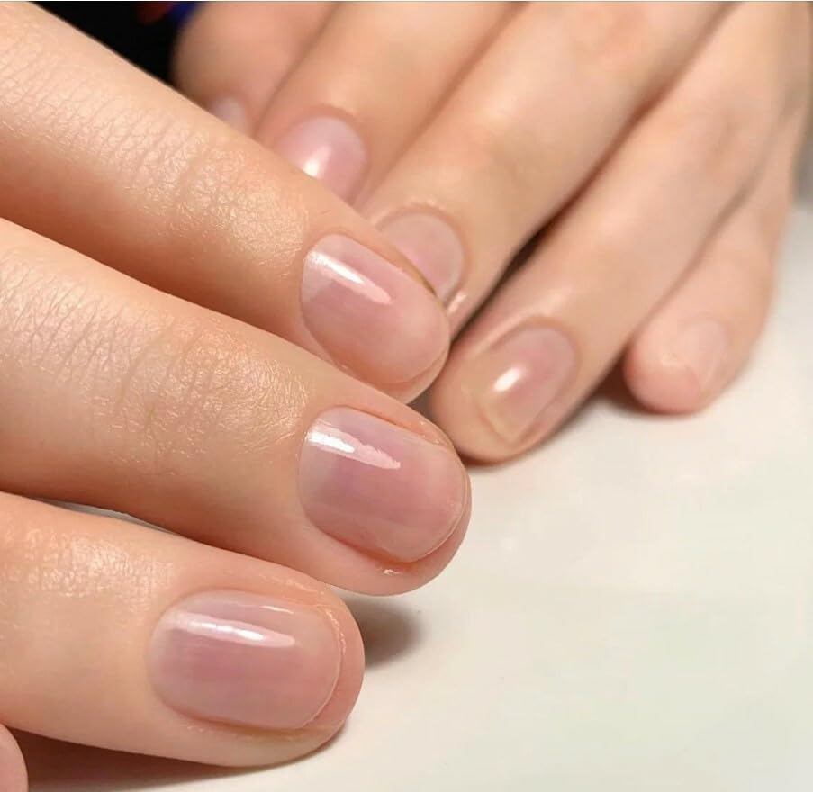 P-Shine before and after natural nails showing visible smoothing and strengthened plate
