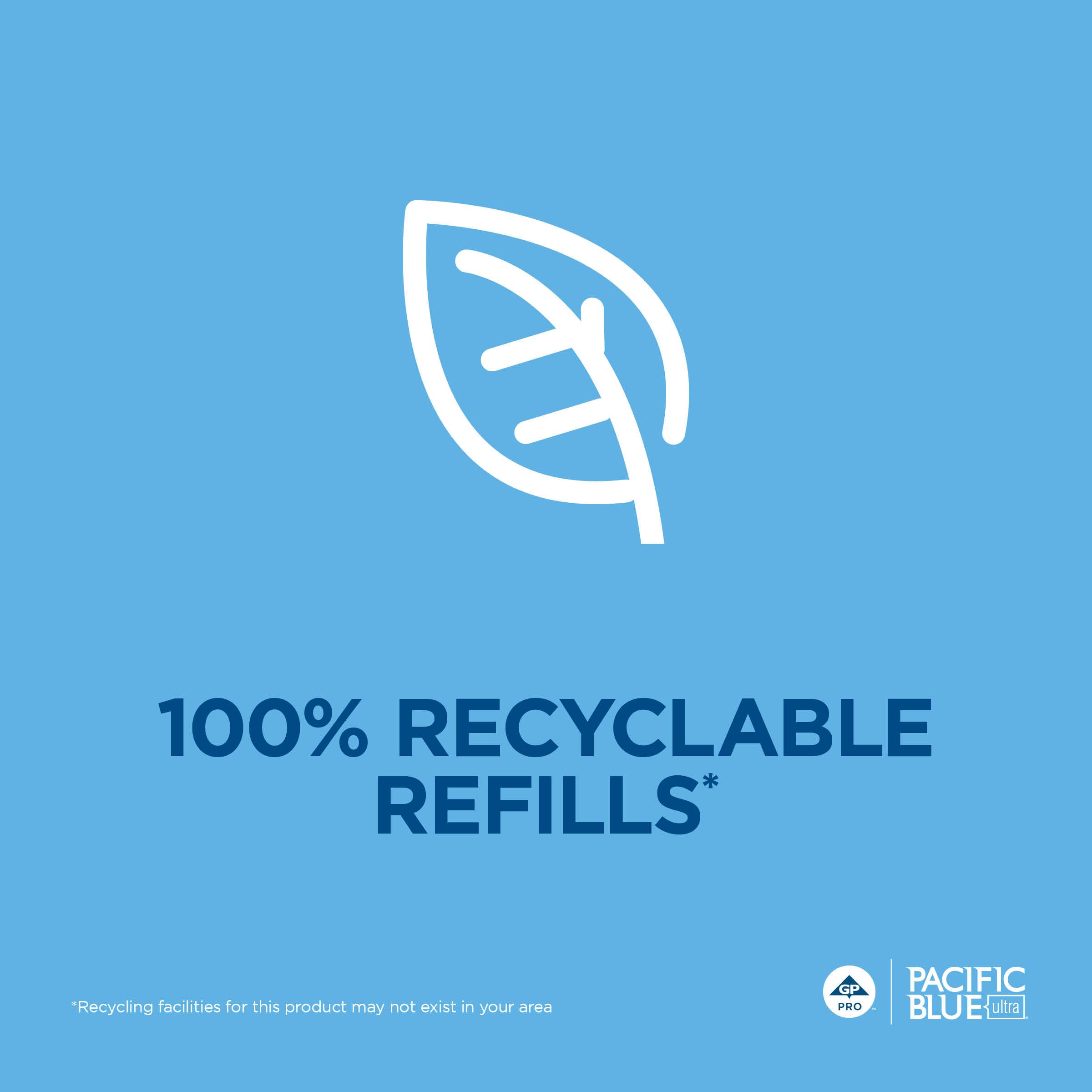 Pacific Blue Ultra recyclable symbol on bottle promoting reduced waste