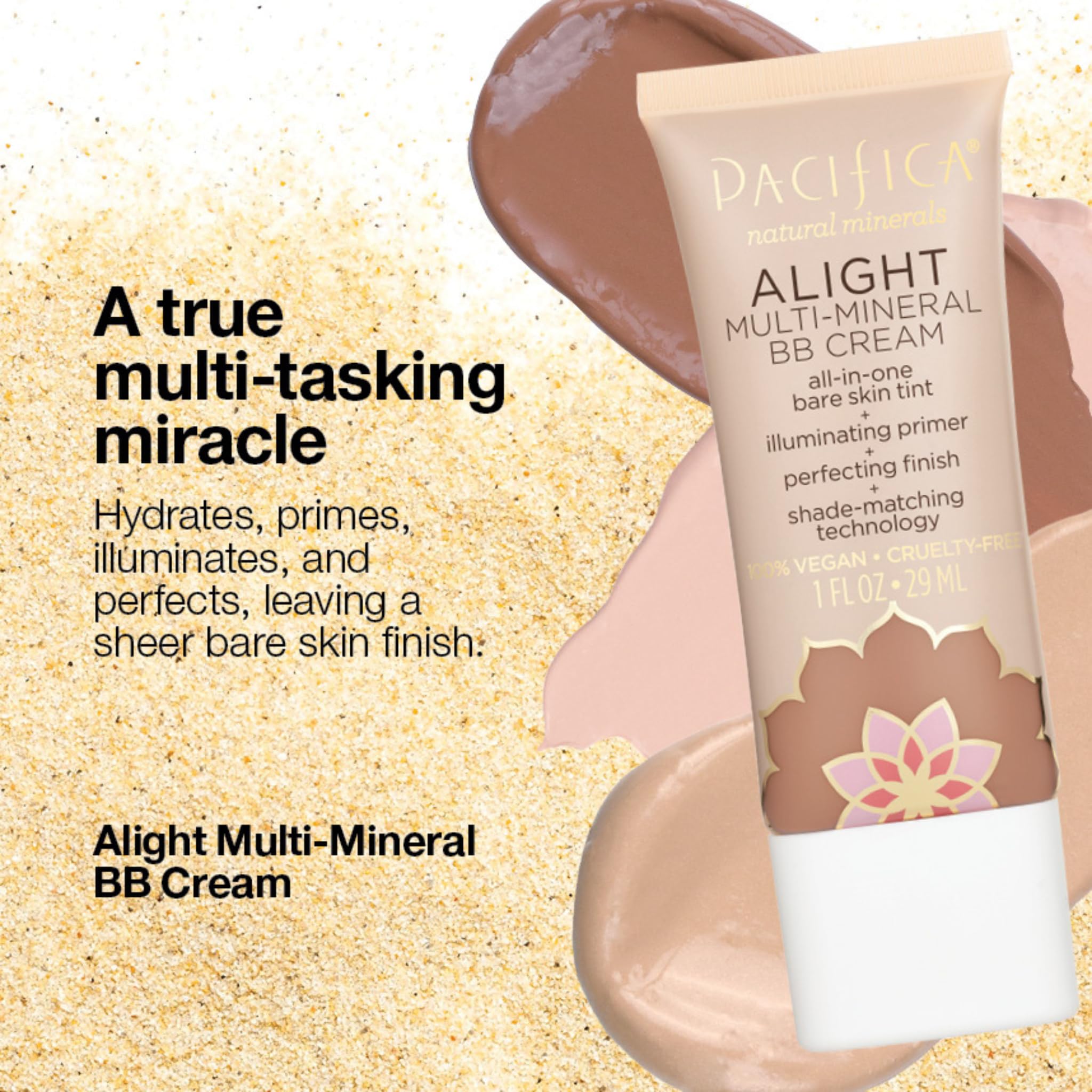 Compact travel shot of Pacifica Alight BB Cream fitting easily in a makeup pouch