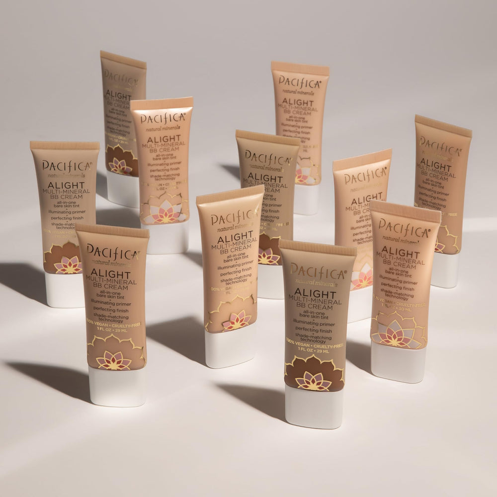 Pacifica botanical ingredients display showing antioxidant-rich care benefit