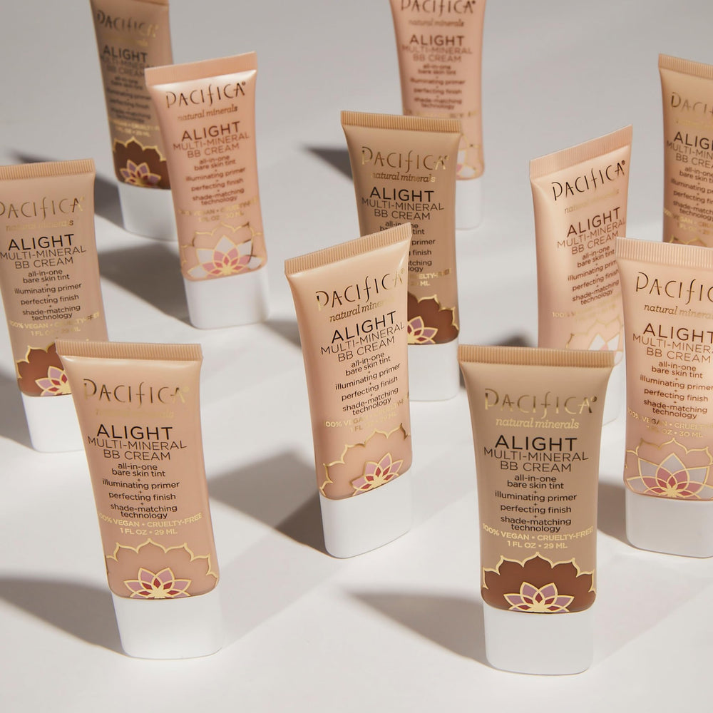 Pacifica multiple swatches lineup showing shade blending adaptability benefit