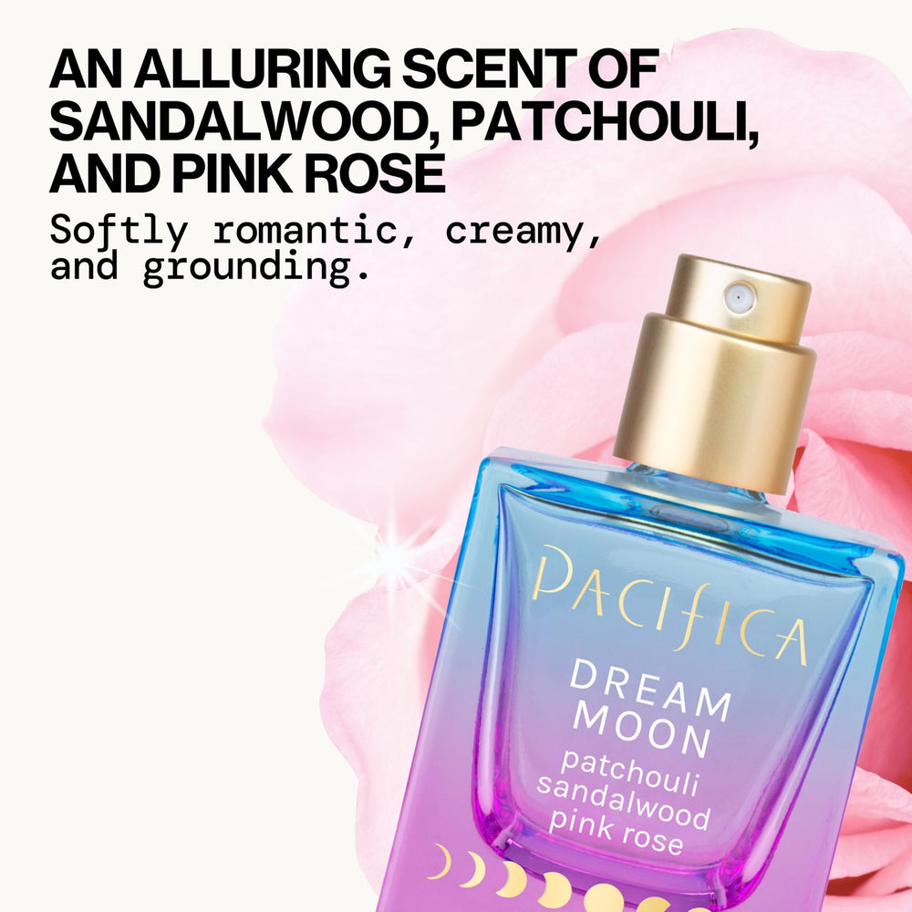 Pacifica Dream Moon atomizer spraying fine mist for even application and subtle diffusion