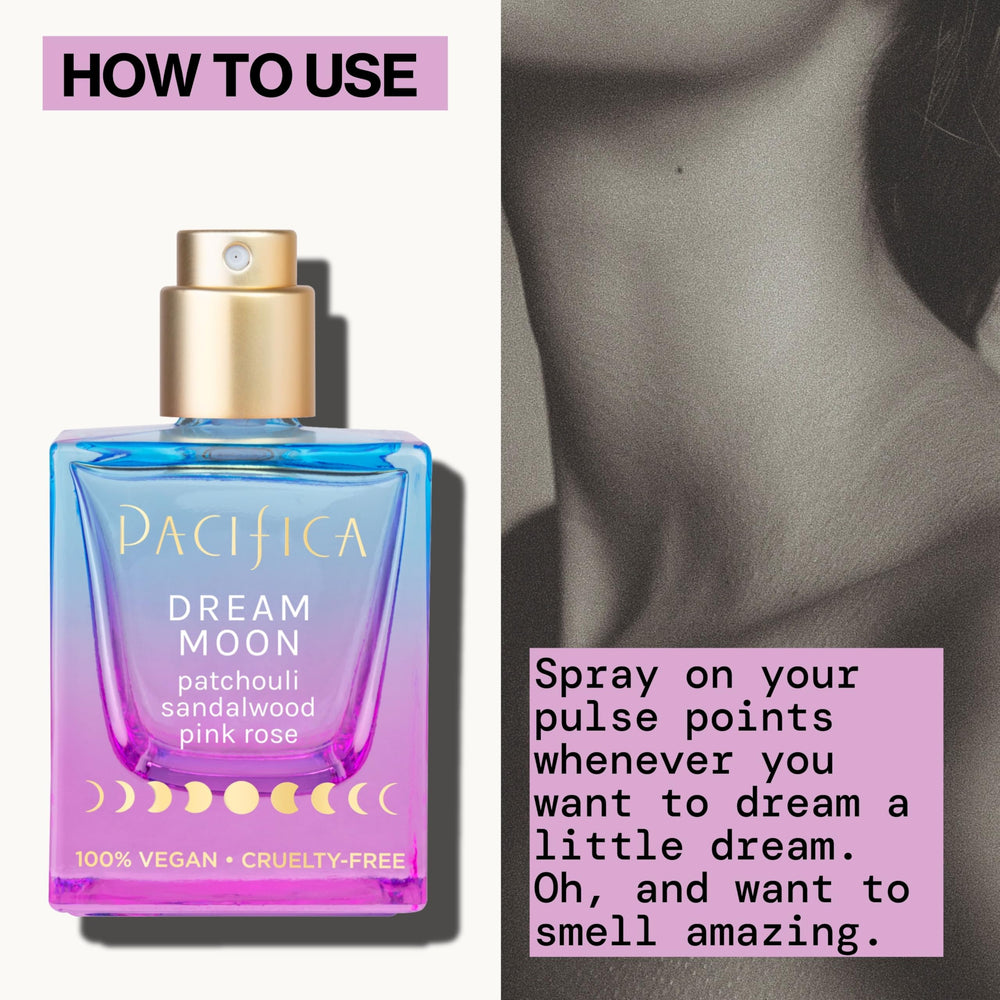Pacifica Dream Moon bottle on bathroom vanity suggesting daily routine and freshness benefit