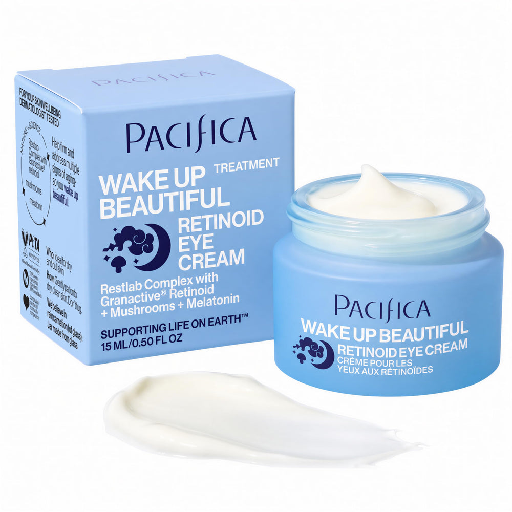Pacifica eye cream front view showing sleek jar and brand for shelf appeal