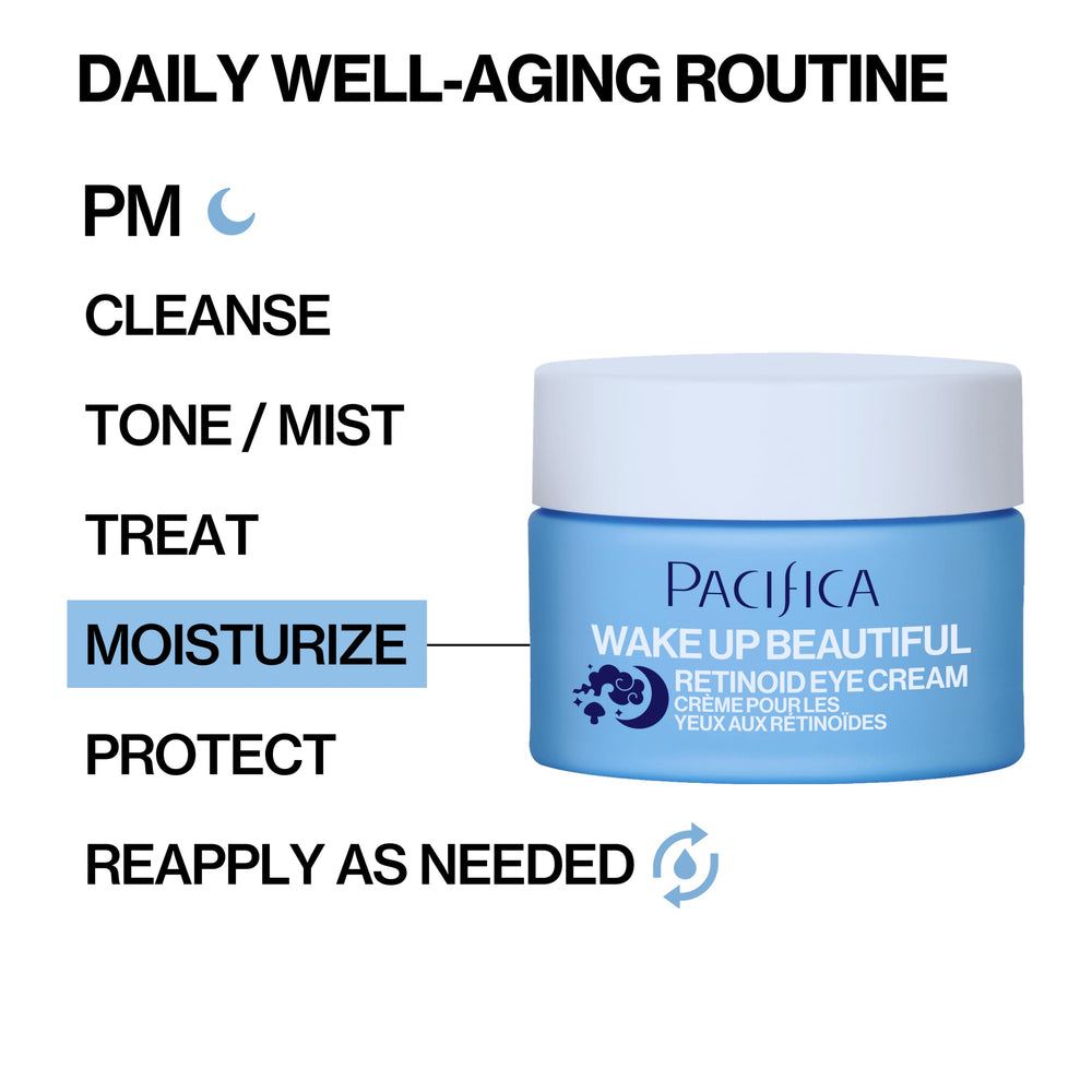 Pacifica eye cream on a vanity with bright morning results and reduced puffiness