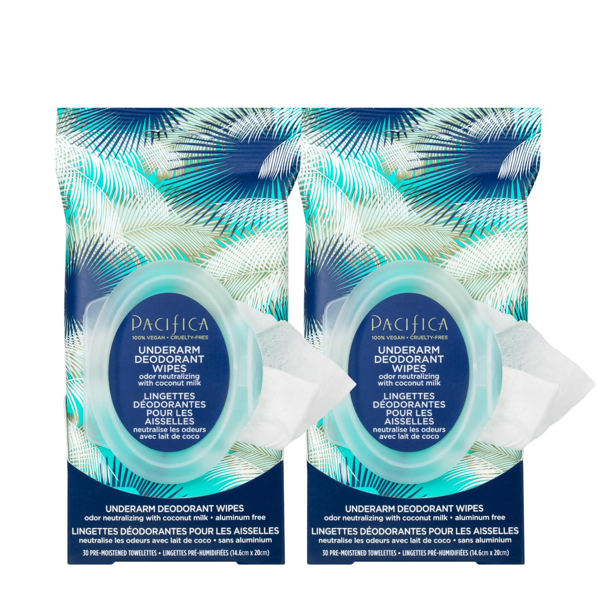 Pacifica front packaging showing coconut milk wipes and benefits