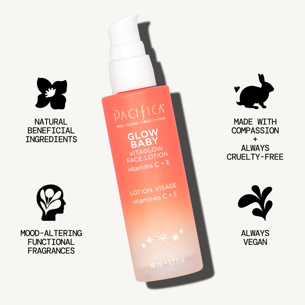 Pacifica Glow Baby applied on skin showing fast‑absorbing, non‑greasy finish