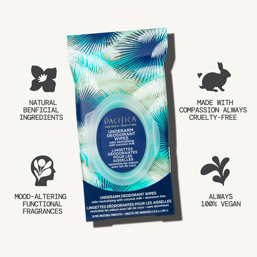 Pacifica coconut milk and essential oils highlighting natural ingredients