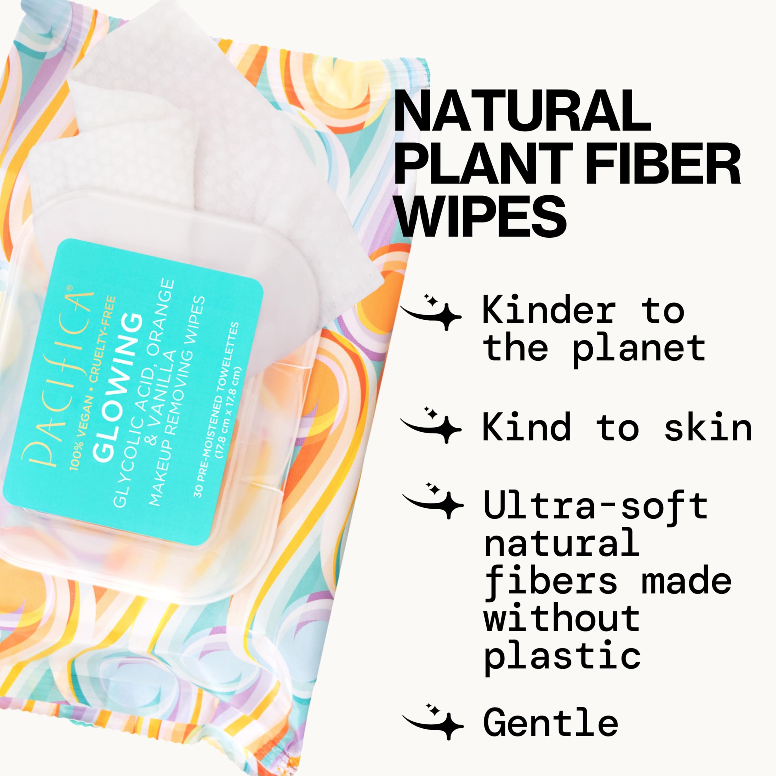 Flatlay of Pacifica ingredients emphasizing glycolic acid and botanical benefits