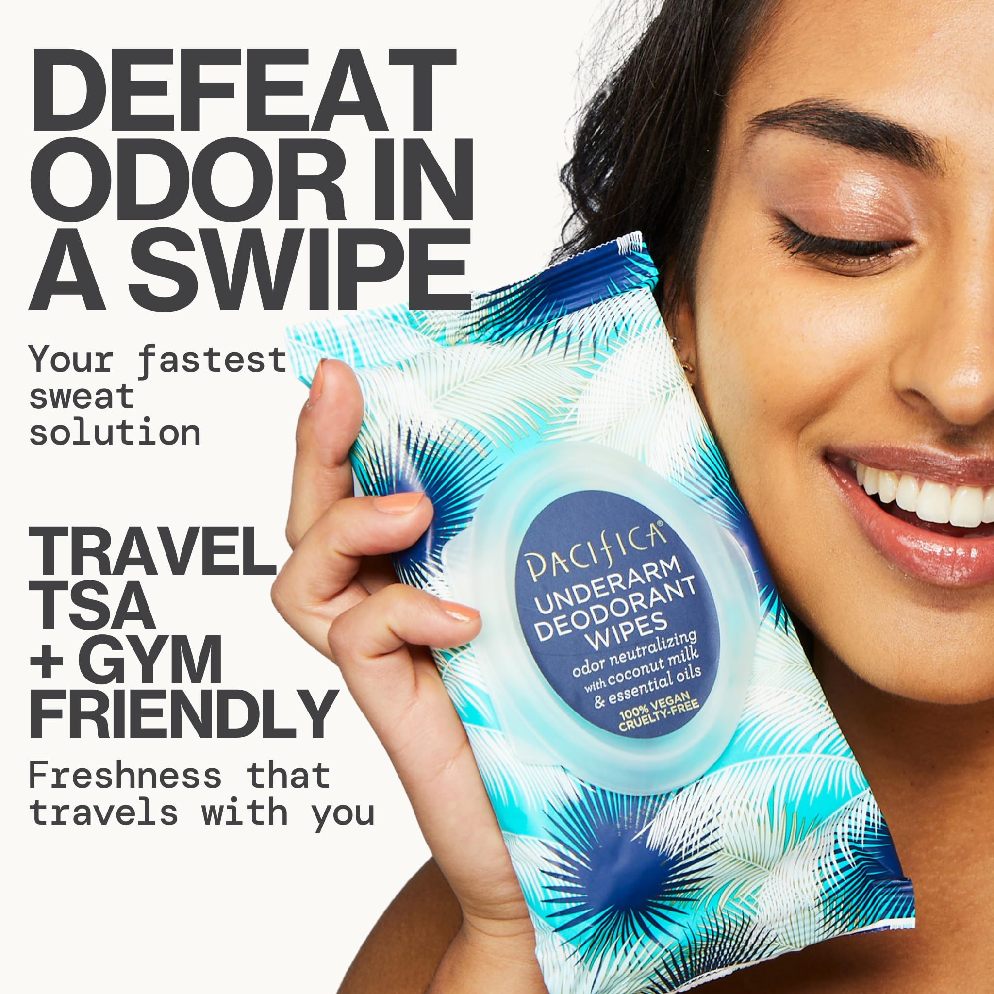 Pacifica wipe being pulled from resealable pack for easy use