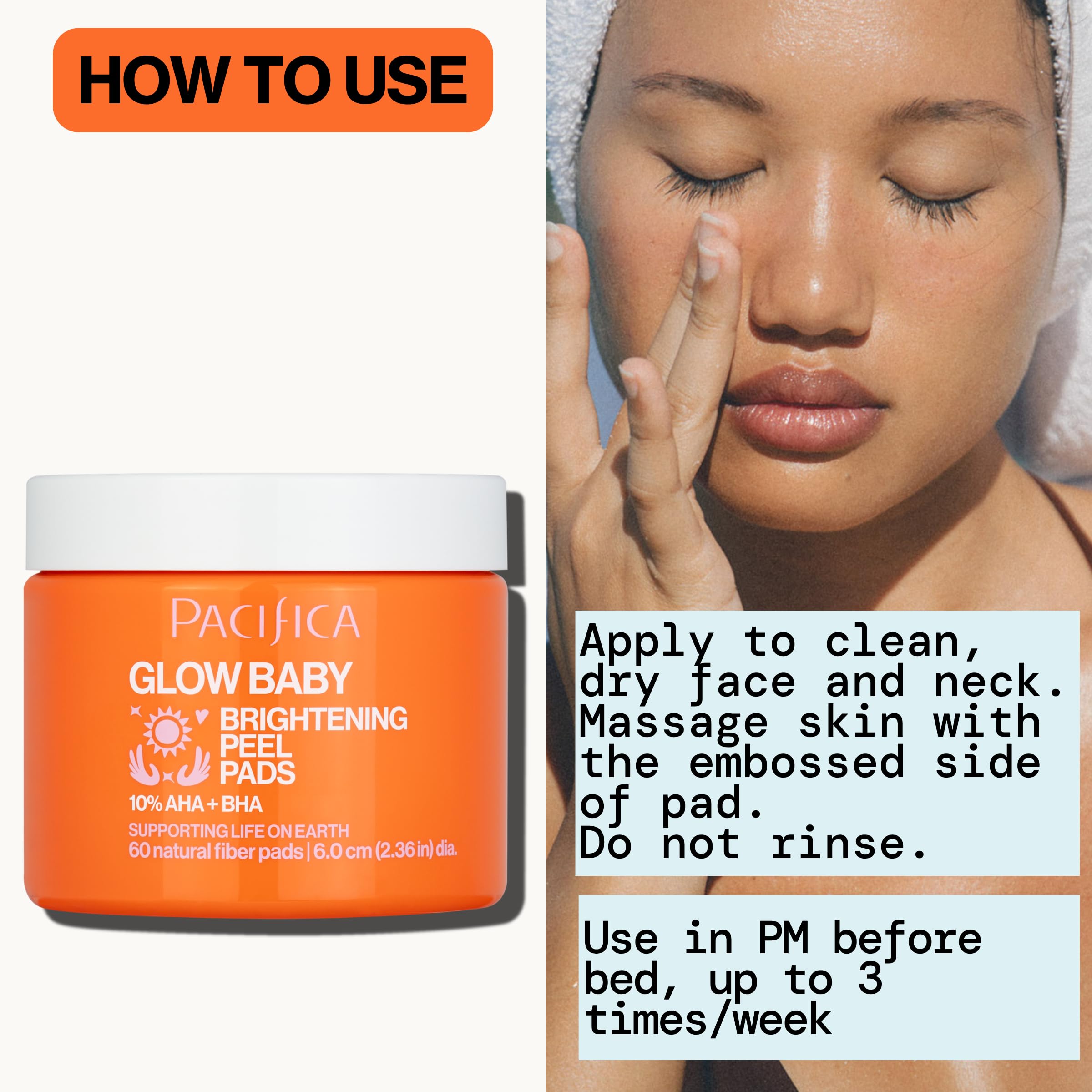Pacifica pad being wiped on cheek demonstrating nighttime use