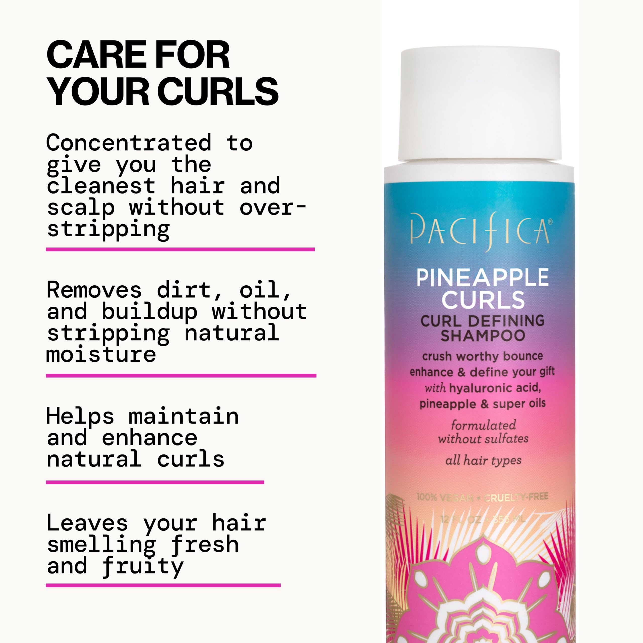 Pacifica applying cream to hair showing definition and touchable hold benefits