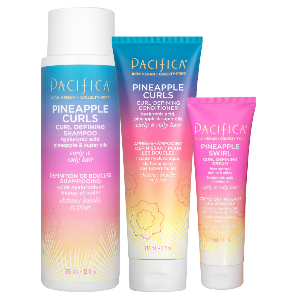 Pacifica front packaging showing Pineapple Curls kit and clear benefits