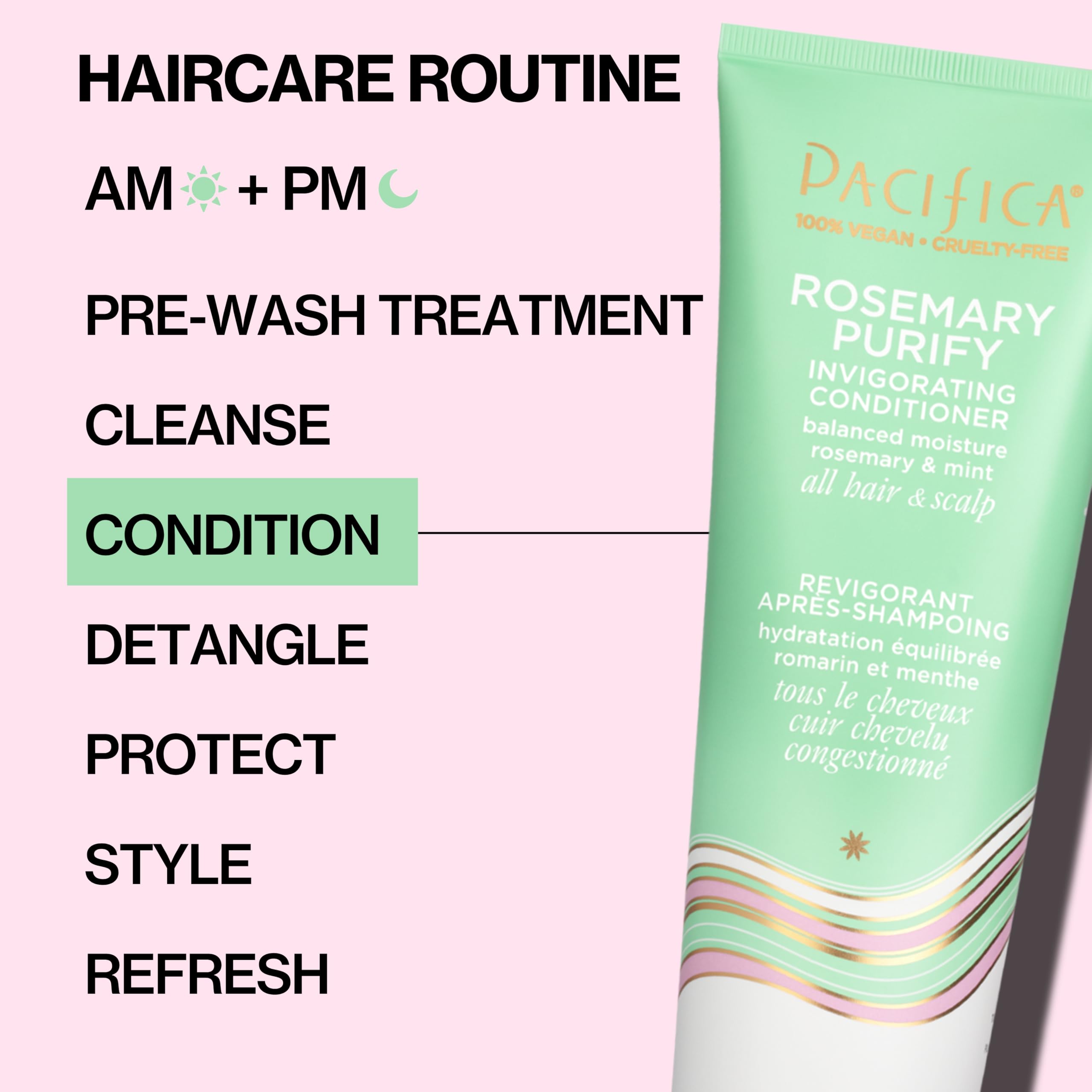 Shiny after-wash hair styled to show Pacifica smoothing and shine