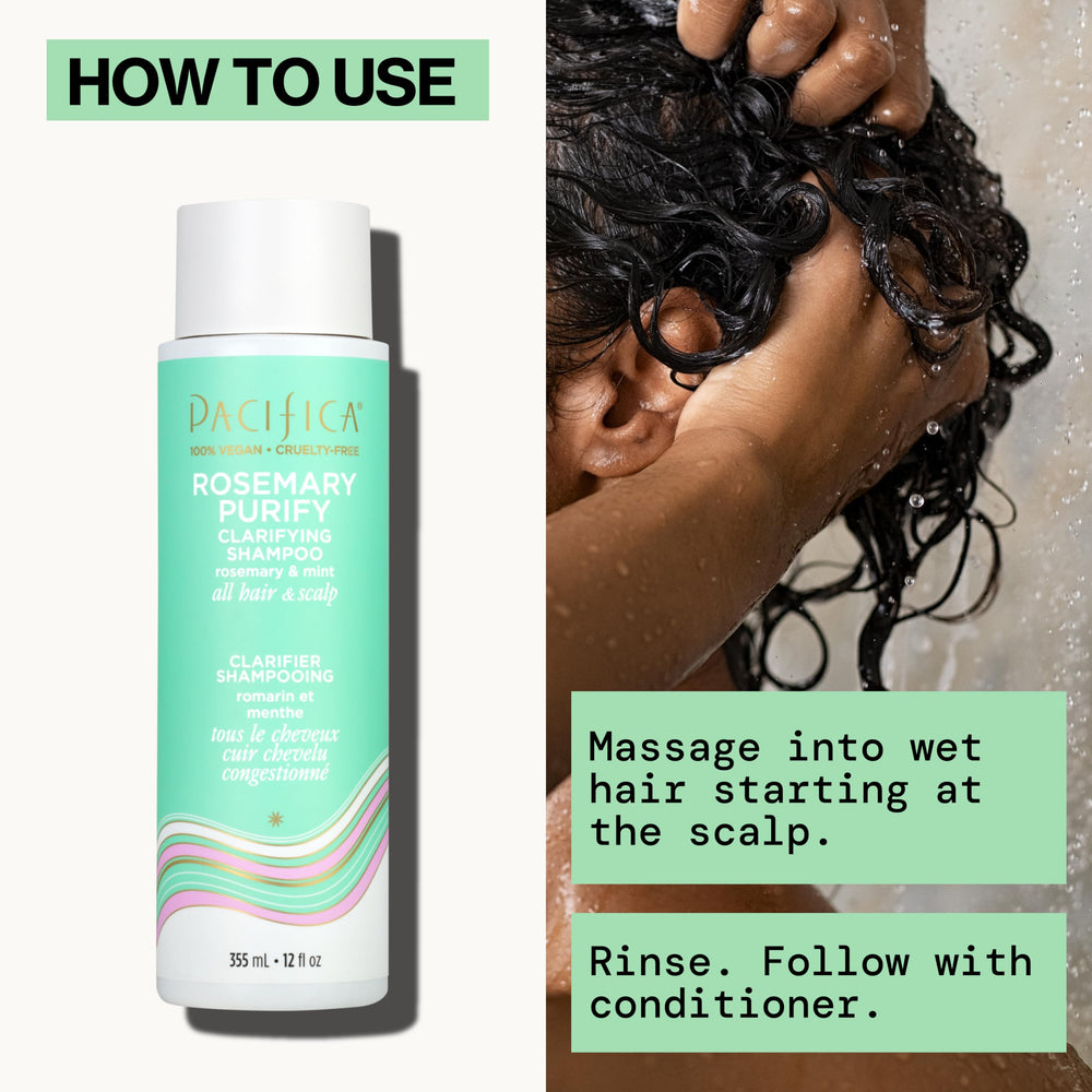 Pacifica shampoo and conditioner in shower showing invigorating use