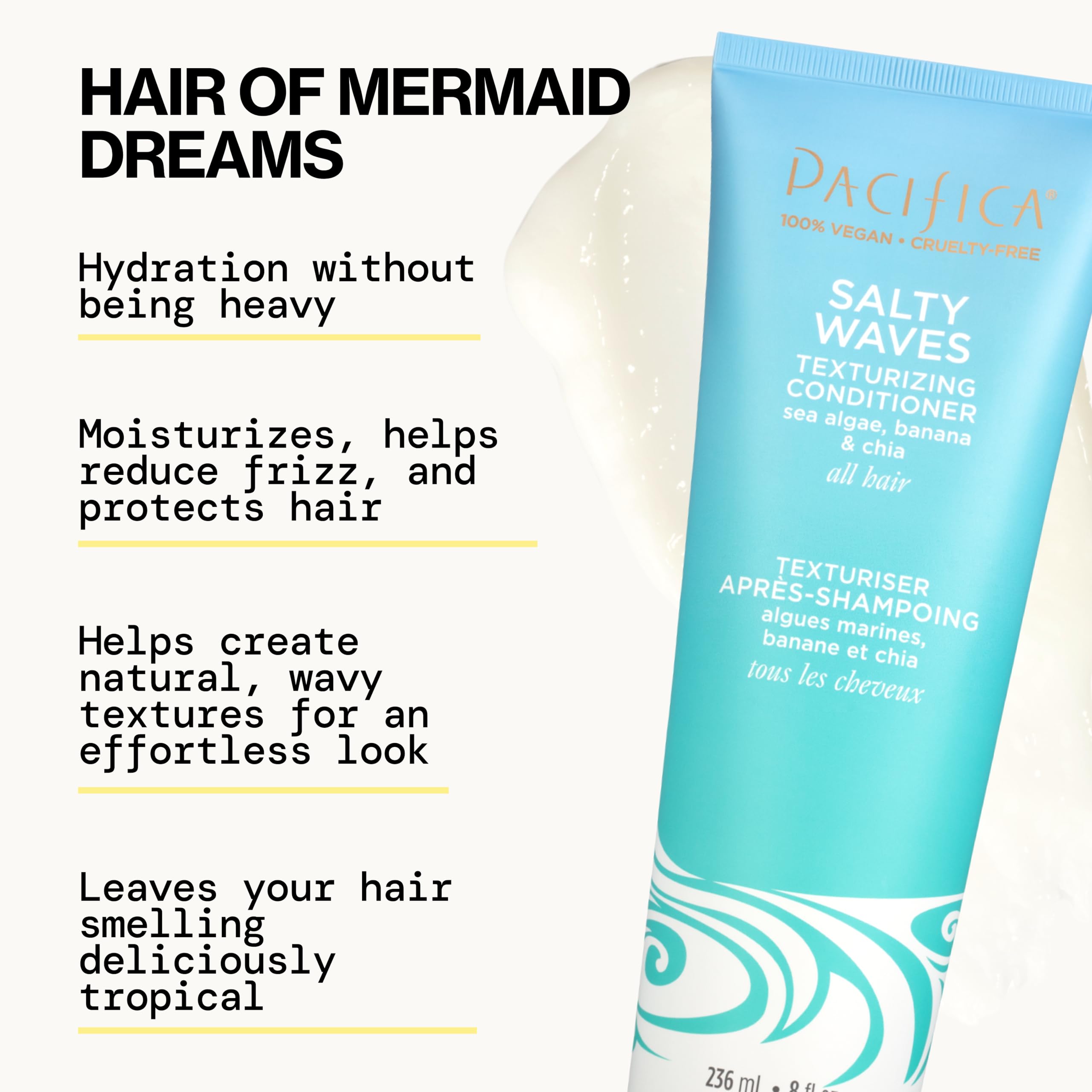 Pacifica ingredients flatlay with banana and sea salt for tropical scent