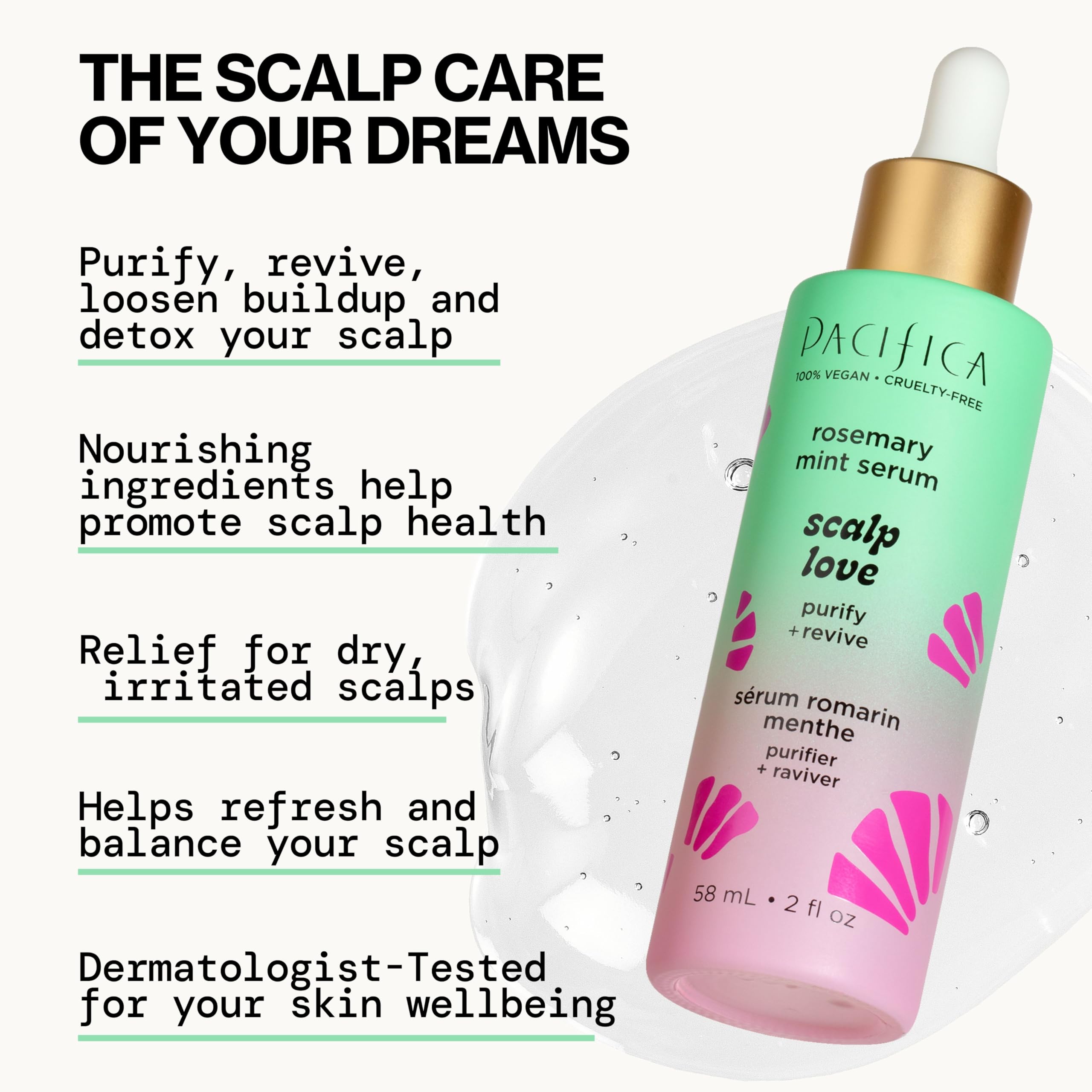 Pacifica serum bottle with dropper demonstrating targeted application and detox action