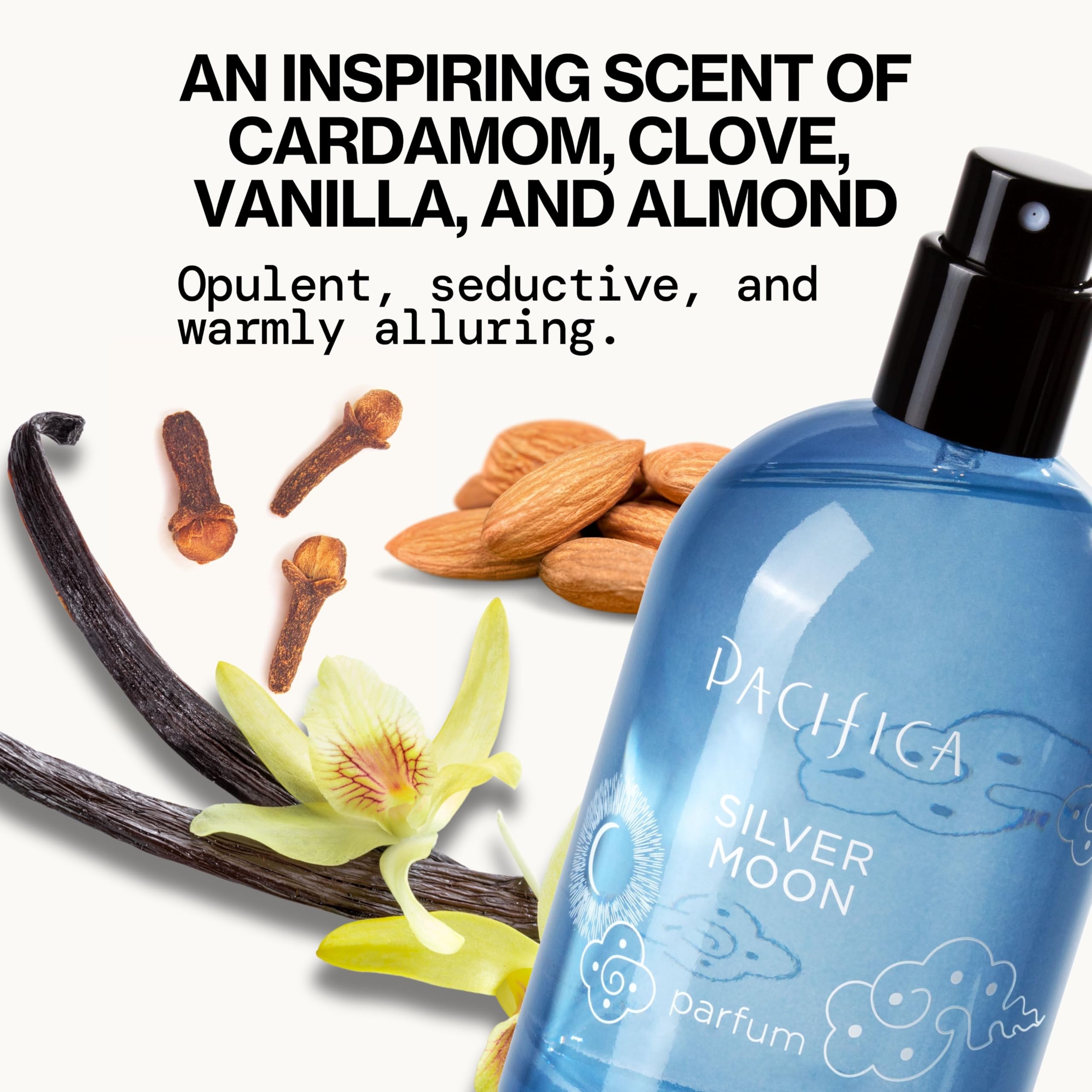 Pacifica Silver Moon packaging label highlighting clean ingredients and vegan claim