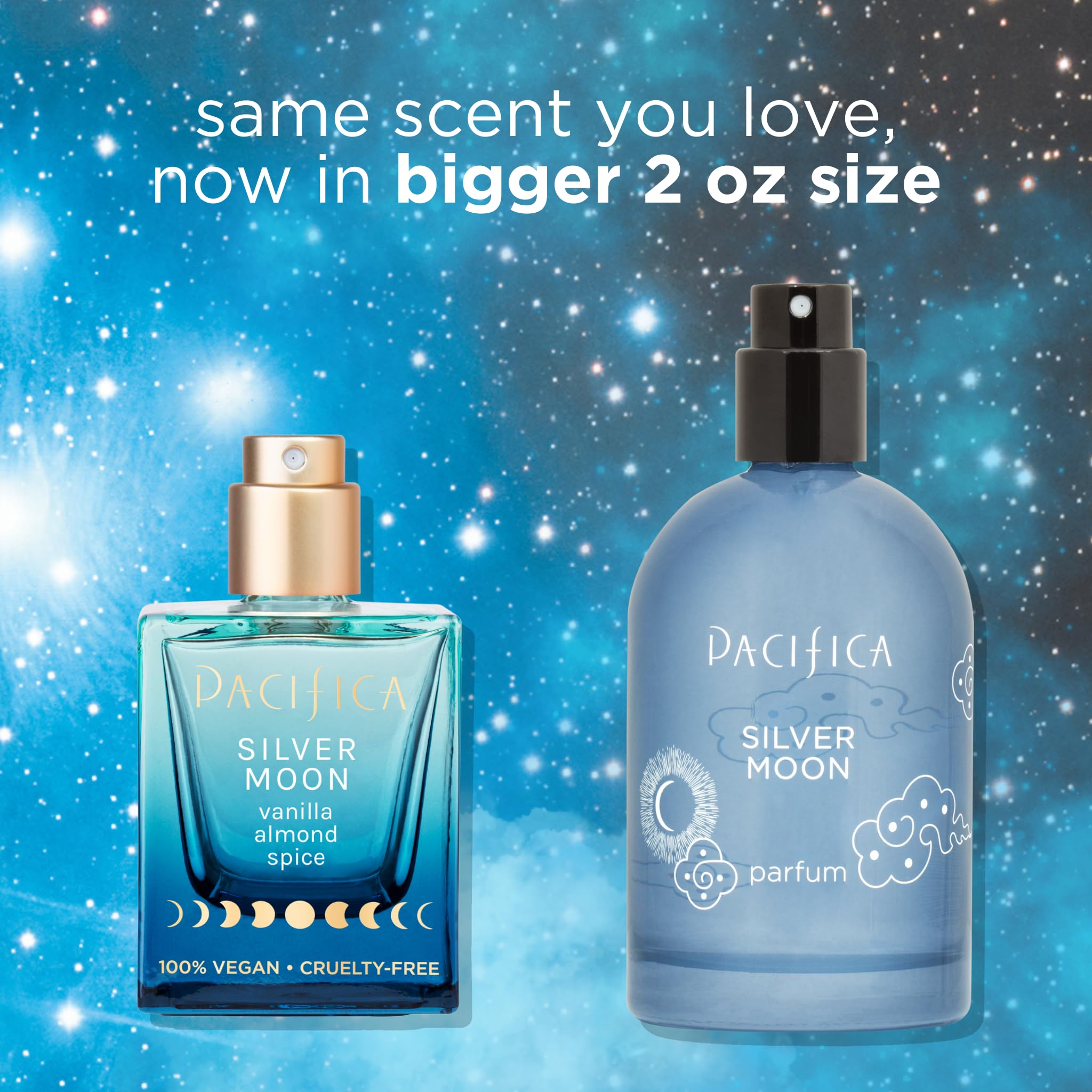 Pacifica Silver Moon oil droplets on skin illustrating concentrated long-lasting scent