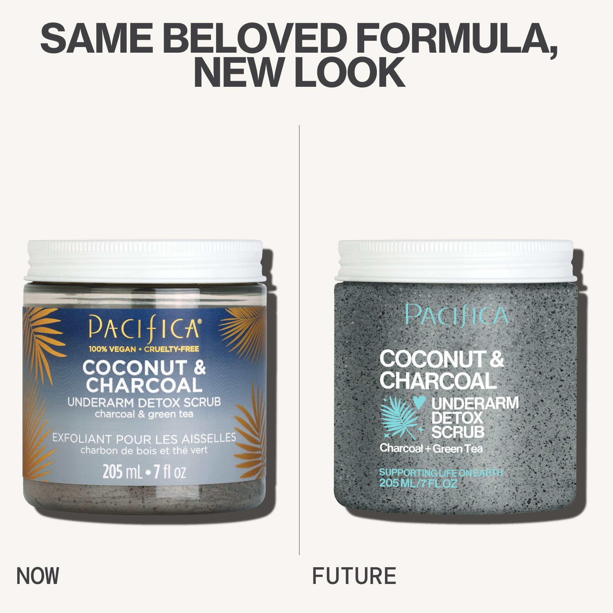 Close-up of charcoal particles in Pacifica scrub highlighting deep-cleansing action