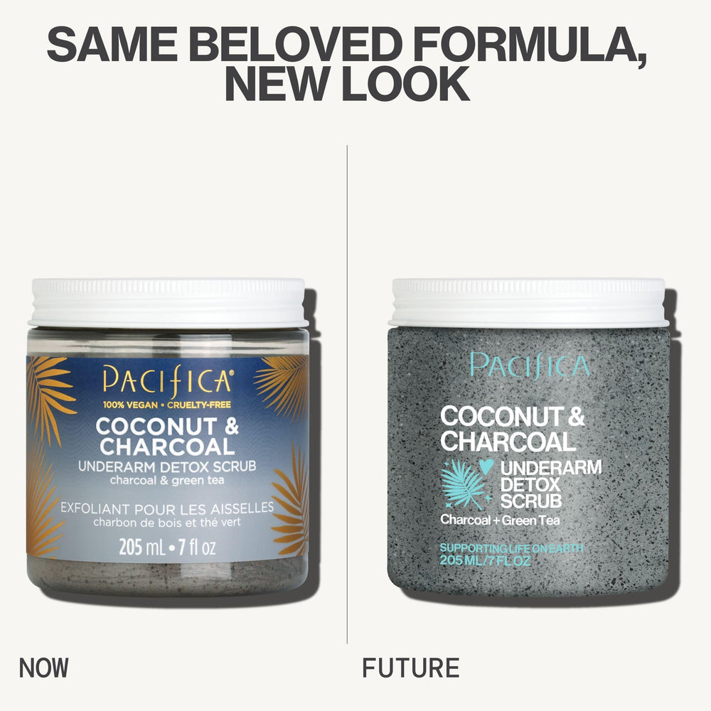 Close-up of charcoal particles in Pacifica scrub highlighting deep-cleansing action