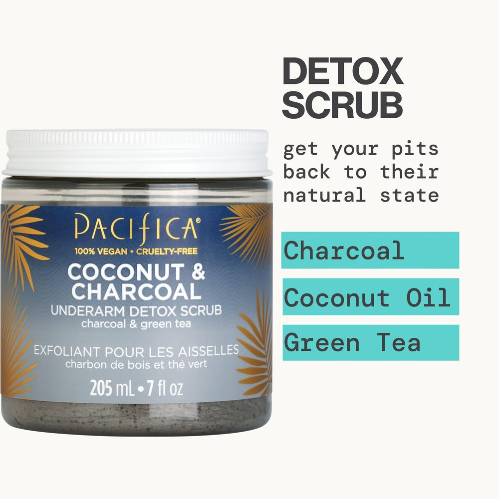 Flatlay of coconut and scrub jar illustrating Pacifica natural coconut nourishment