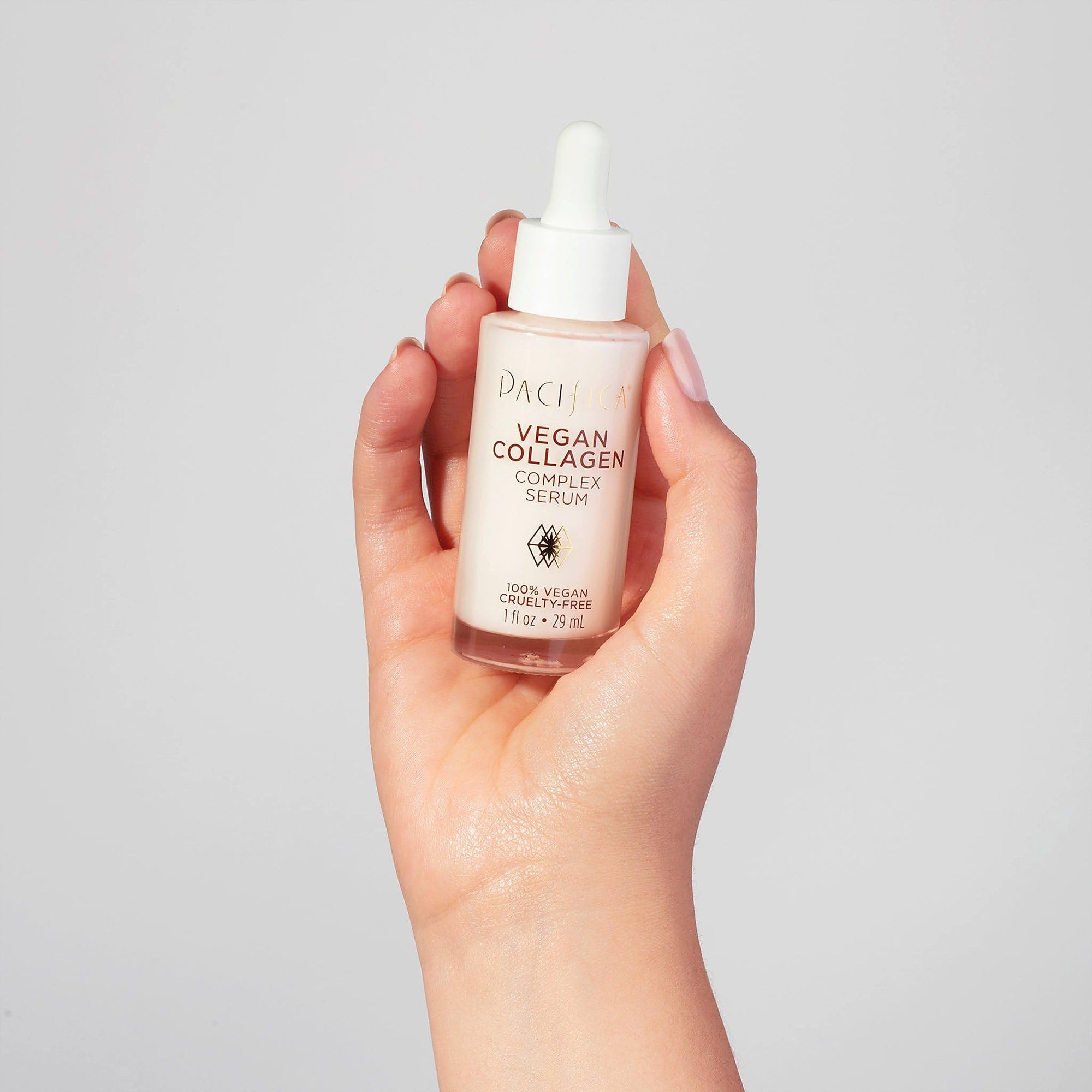 Pacifica serum applied to hand demonstrating fast absorption and plumping effect