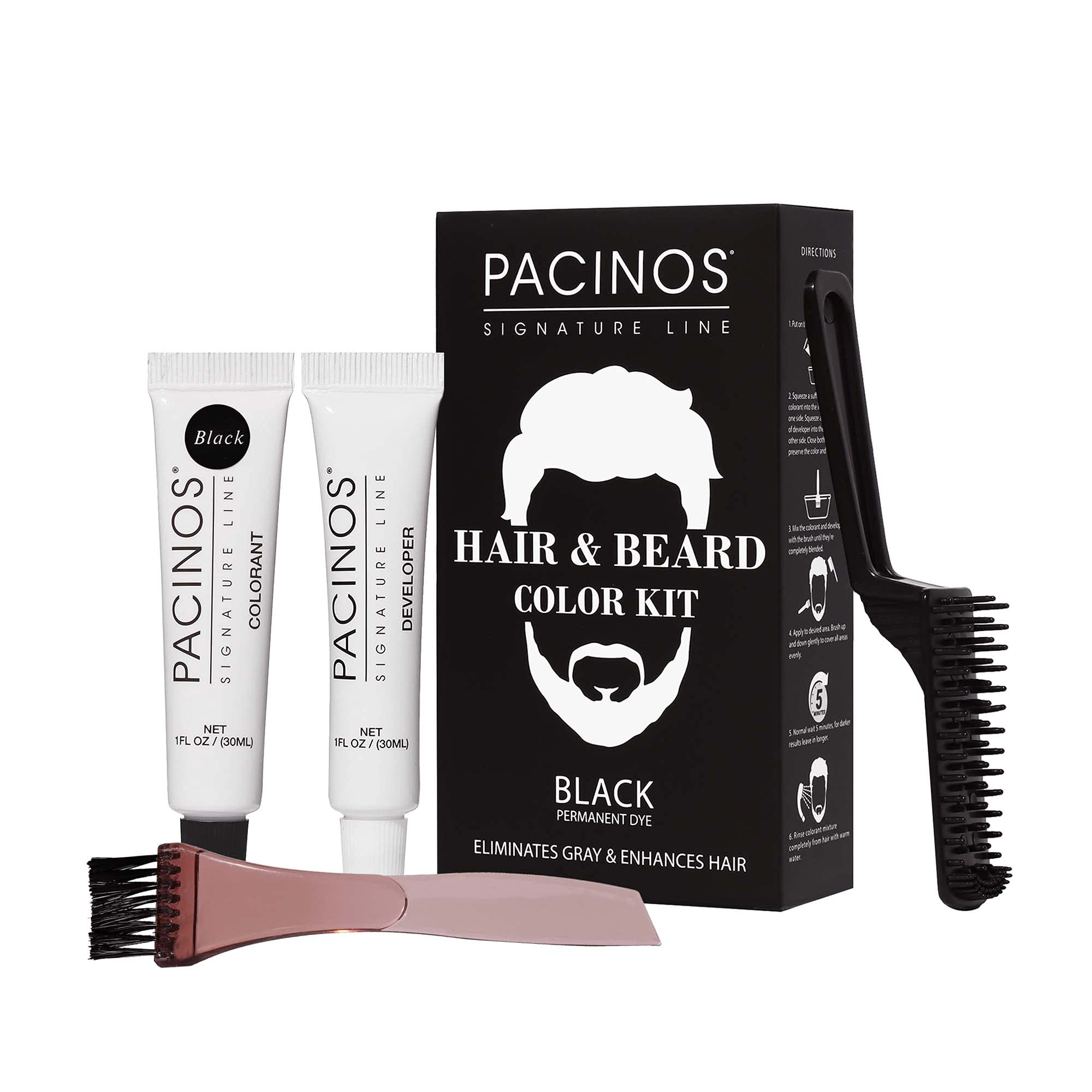 Pacinos front packaging showing black kit and included tools for easy grooming