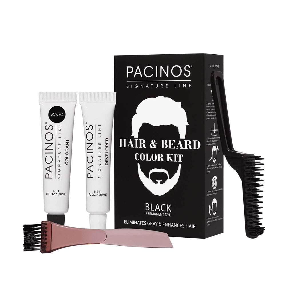 Pacinos front packaging showing black kit and included tools for easy grooming
